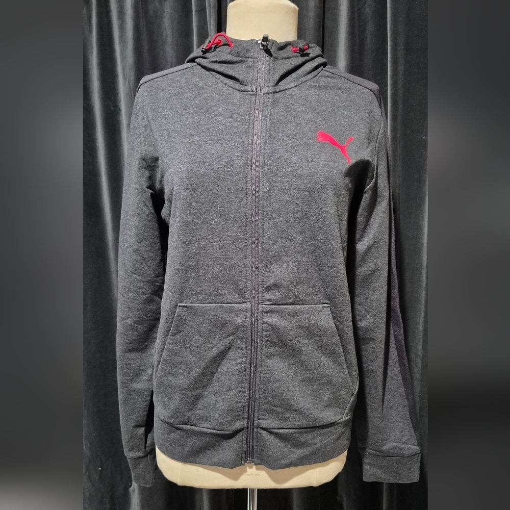 Puma Women's Charcoal and Red Zip-Up Hoodie